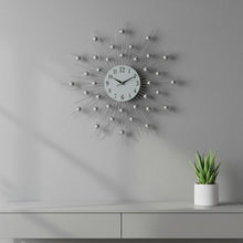 Load image into Gallery viewer, Silent Analog Sunburst Wall Clock - Black / White / Clear
