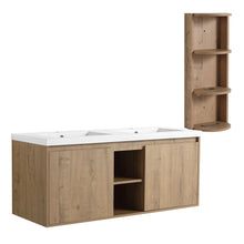 Load image into Gallery viewer, 48" Wall Mounted Bathroom Vanity With Double Resin Sink And Storage Rack Soft Close Doors Plywood Construction - Imitative Oak
