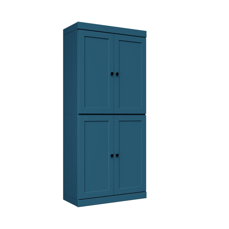 Adjustable Six Tier Library Bookcase With Four Doors (745607) - Teal Blue