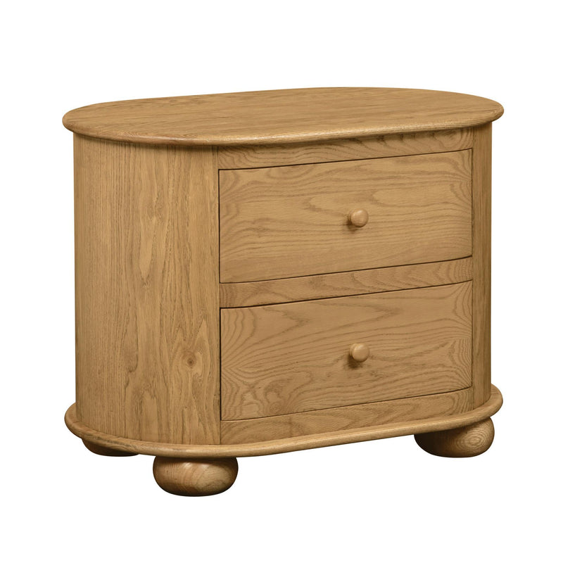 Solid Wood Oval Distressed Two Drawer Nightstand - Natural