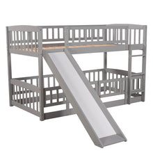 Load image into Gallery viewer, Bunk Bed with Slide,Twin Over Twin Low Bunk Bed with Fence and Ladder for Toddler Kids Teens Grey
