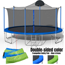 Load image into Gallery viewer, 14Ft Trampoline For Adults &amp; Kids With Basketball Hoop, Outdoor Trampolines With Ladder And Safety Enclosure Net For Kids And Adults, Double-Side Color Cover - Blue

