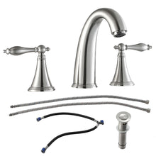 Load image into Gallery viewer, Elegant 2 Handle Widespread Bathroom Faucet With Pop Up Drain And Water Supply Lines
