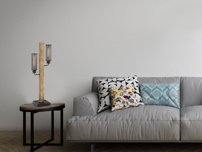 Metal Two Light Table Lamp With Black Novelty Shade - Gray