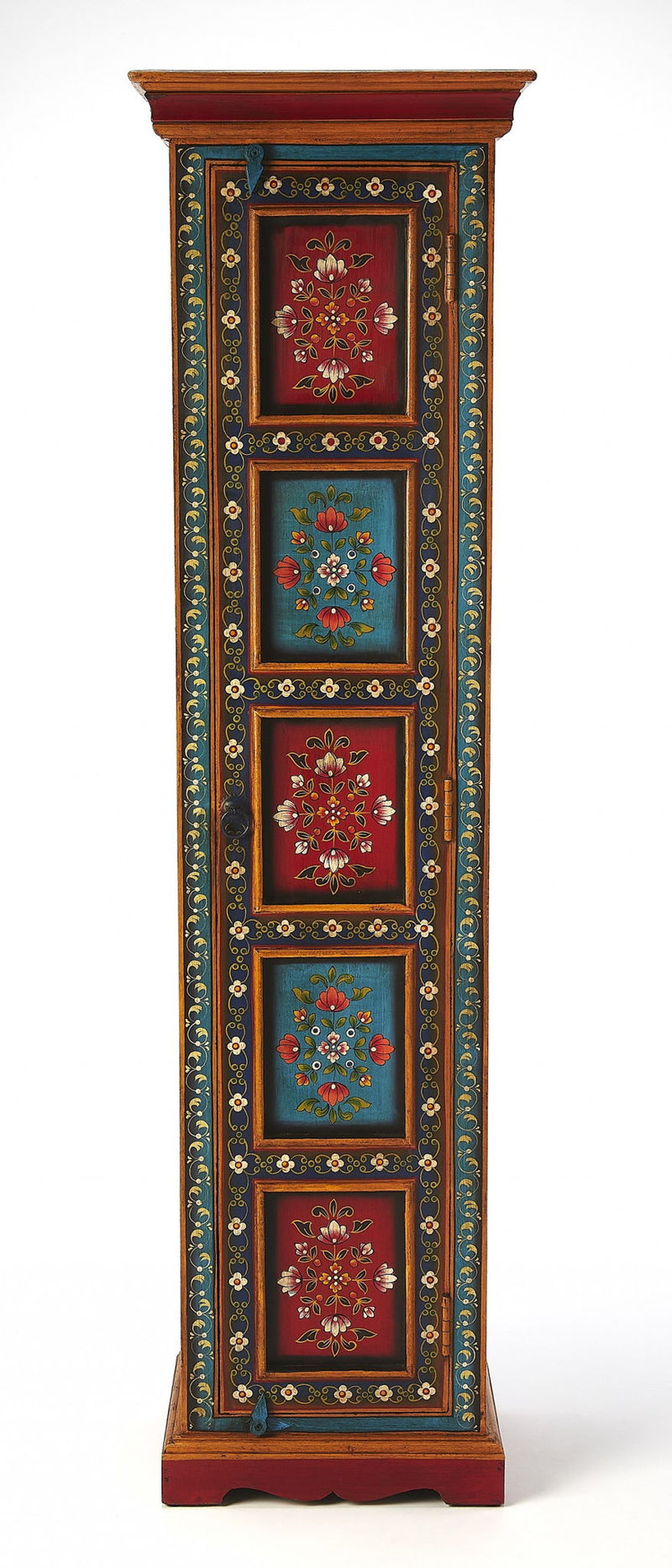 Hand Painted Accent Cabinet - Red / Blue And Gold