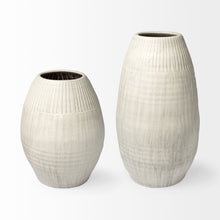 Load image into Gallery viewer, Striped Cylinder Floor Vase - White
