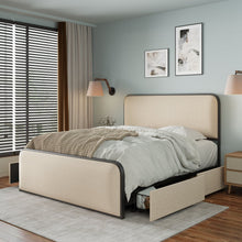 Load image into Gallery viewer, Modern Bed With Curved Upholstered Headboard And Footboard, Heavy Duty Metal Slats
