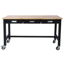 Load image into Gallery viewer, Work Bench, Workbench With Drawer Storage, Heavy Duty Bamboo Wood Work Table With Wheels For Garage Home Office
