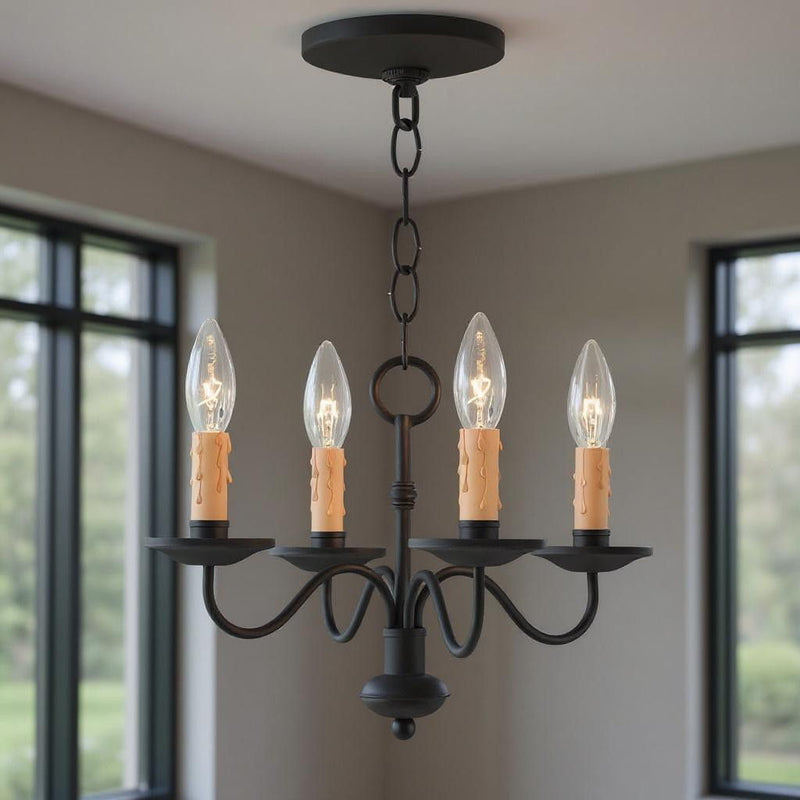 9" Four Light Dimmable Chandelier With Shades - Black