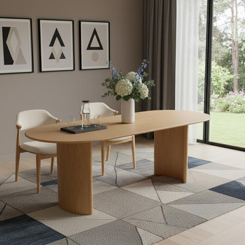 79" Double Pedestal Base Oval Solid Wood Dining Table - Natural