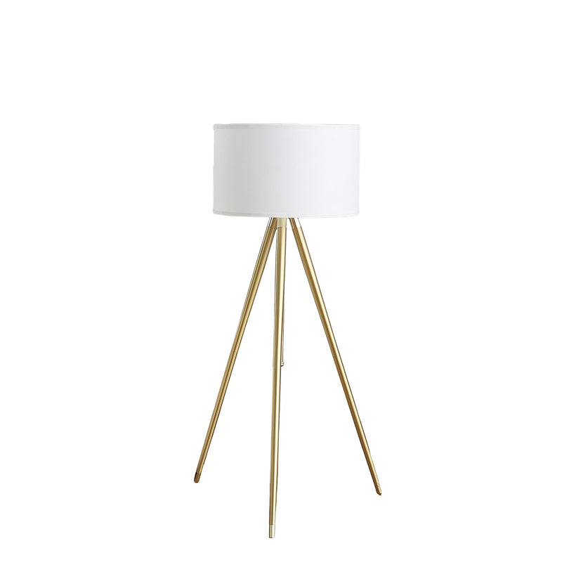 Metal Adjustable Tripod Floor Lamp With White Linen Drum Shade - Gold