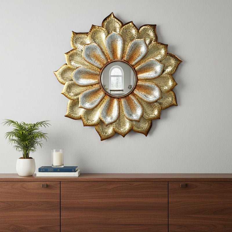 36" Metal Flower Framed Accent Mirror - Gold