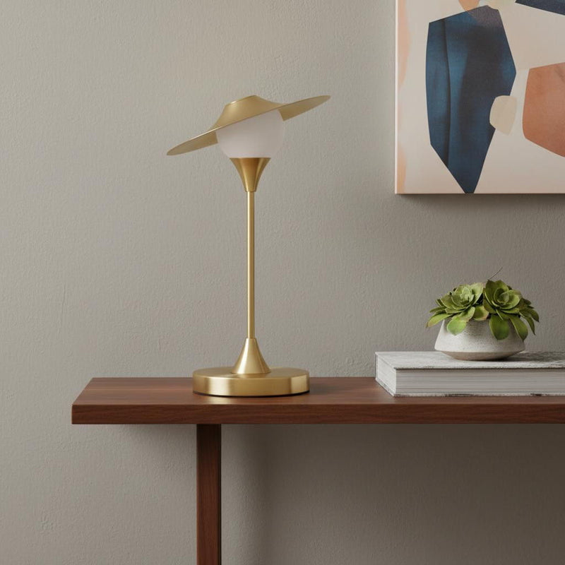 Globe LED Table Lamp With Gold Novelty Shade - Gold