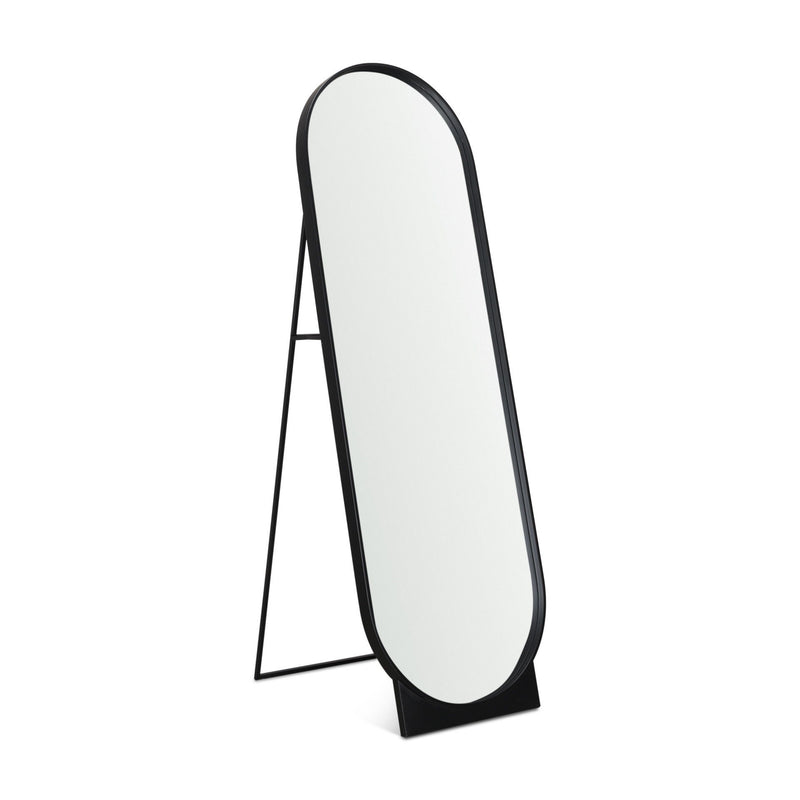 67" Metal Oval Freestanding Tilting Geometric Framed Standing Mirror - Black