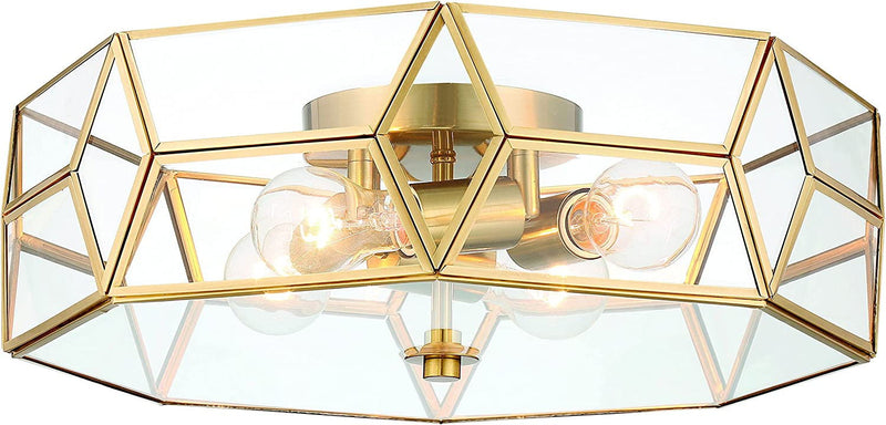 18'' Unique Statement Four Light Metal Dimmable Flush Chandelier With Shades - Brass