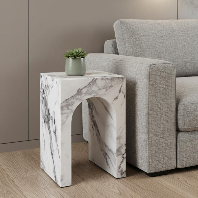 Concrete Square Sled End Table - White