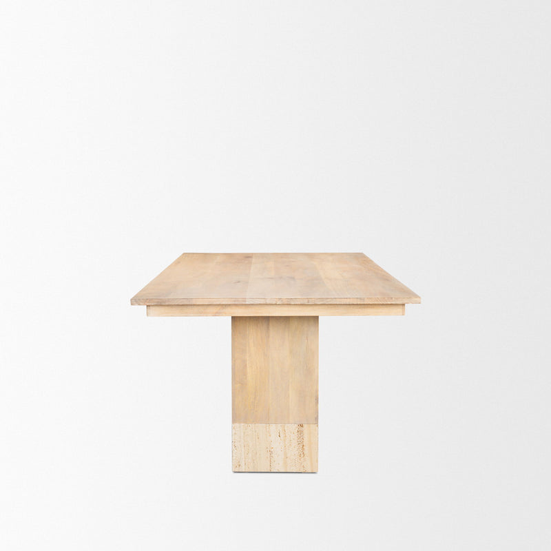 Solid Wood Marble Trestle Base Dining Table - Beige