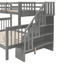 Load image into Gallery viewer, Stairway Twin-Over-Full Bunk Bed with Drawer, Storage and Guard Rail for Bedroom, Dorm, for Adults, Gray color(Old SKU: LP000219AAE)
