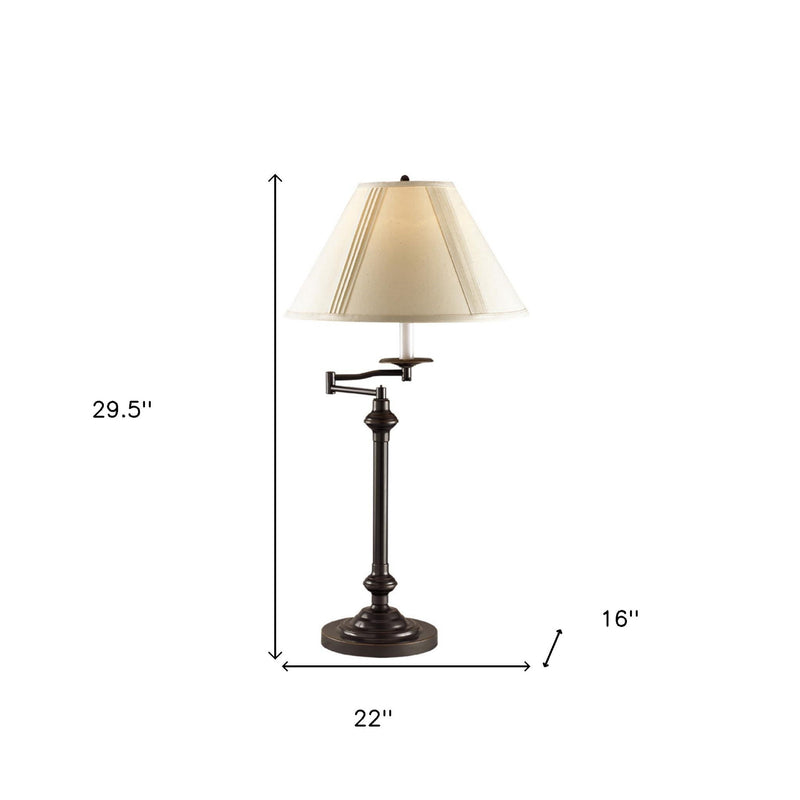 Metal Candlestick Table Lamp With Off-White Empire Shade - Antiqued Bronze