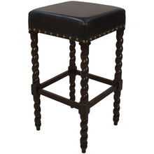 Load image into Gallery viewer, Faux Leather And Solid Wood Backless Bar Height Chair With Footrest 30" - Black
