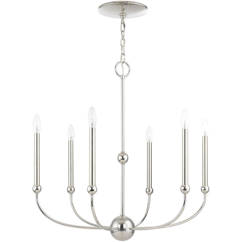 28" Six Light Dimmable Chandelier With Shades - Nickel