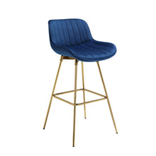 Load image into Gallery viewer, Velvet And Metal Swivel Low Back Bar Height Bar Chairs (Set of 2) - Blue And Gold
