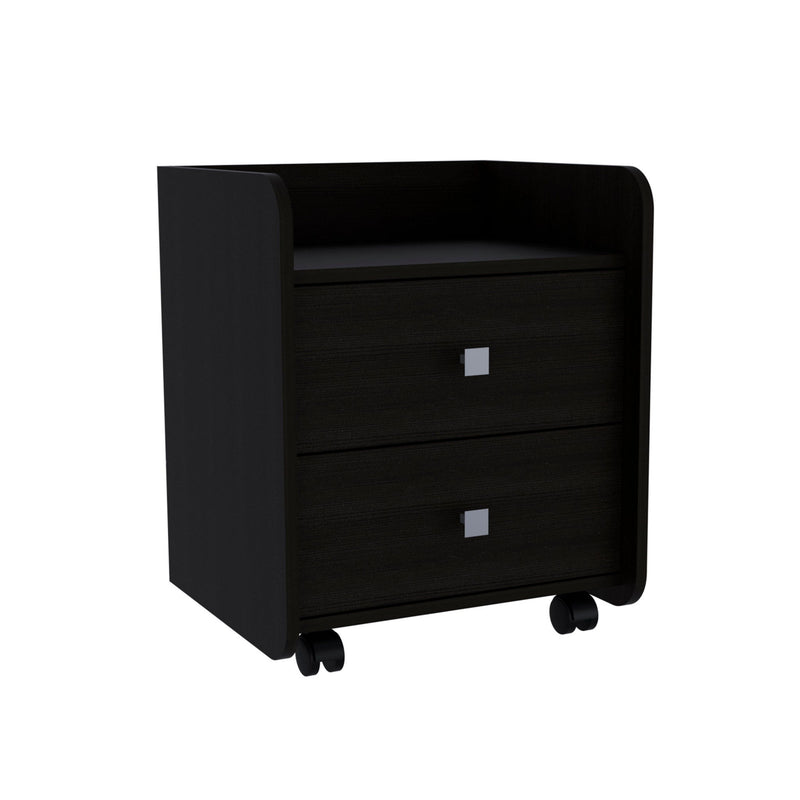 18.2" x 15.7" x 21.9" Two Drawer Faux Wood Nightstand - Black