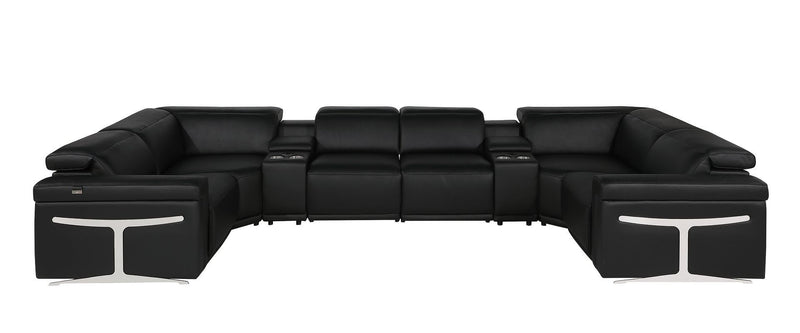 Leather Power Reclining U Shaped Eight Piece Corner Sectional With Console - Black