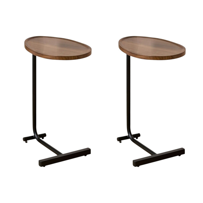 Wood And Metal Oval End Tables (Set of 2) - Brown / Black