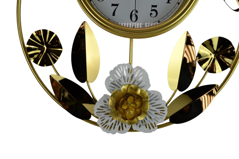 Silent Analog Floral Round Wall Clock - Gold / White