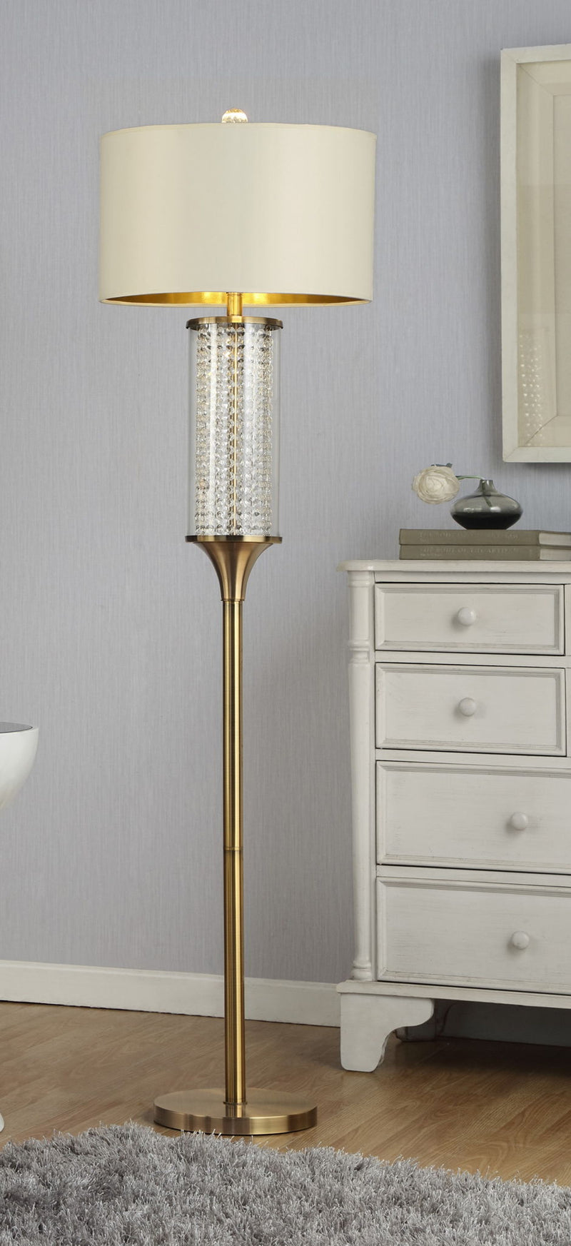 Column Floor Lamp With Off-White Drum Shade - Gold
