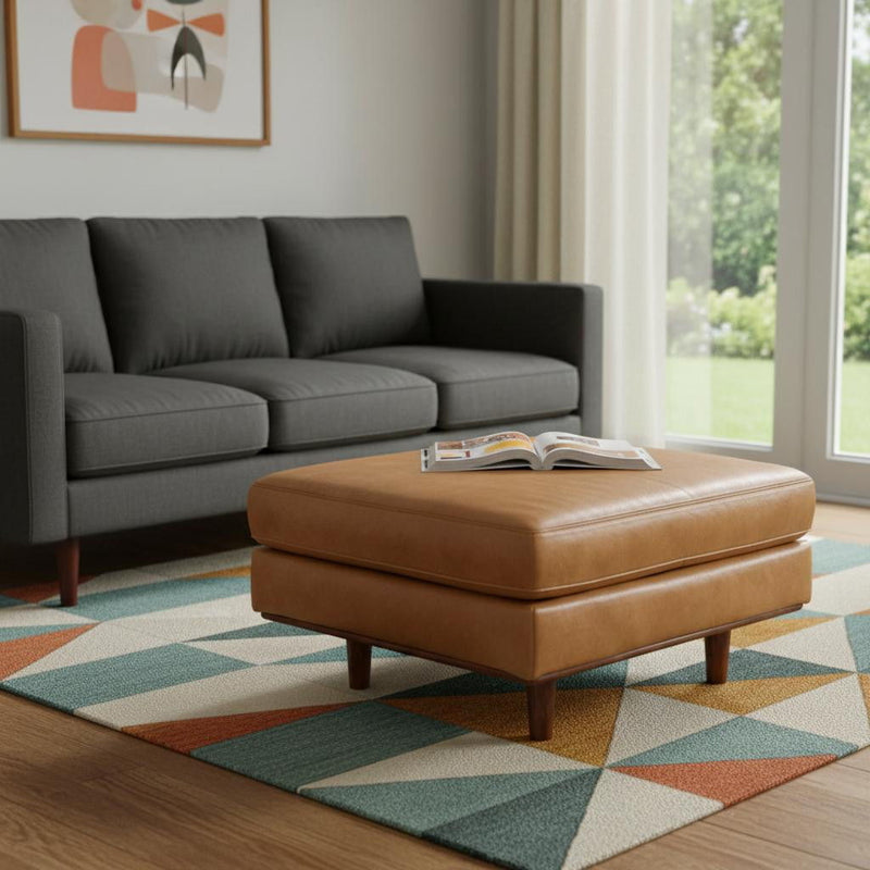 33" Sienna Leather Cocktail Ottoman - Brown
