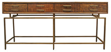 Load image into Gallery viewer, 72" Solid Wood Distressed Frame Console Table With Storage - Brown And Brass
