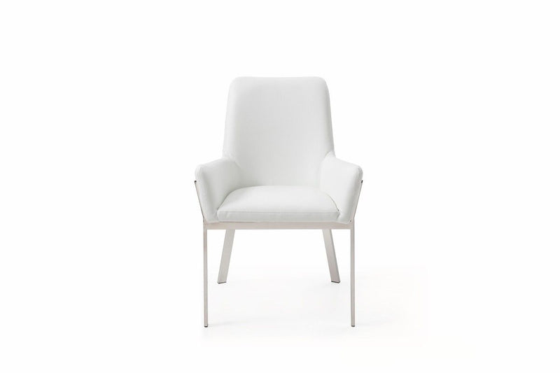 Upholstered Faux Leather Dining Room Arm Chair - White