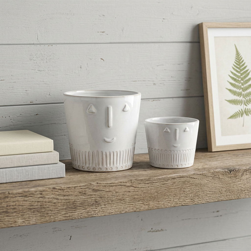 Porcelain Abstract Face Pot Planters (Set of 2) - White