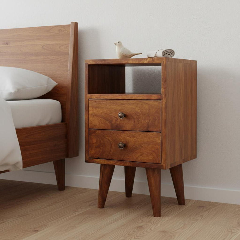 Wood Two Drawer Nightstand - Chestnut
