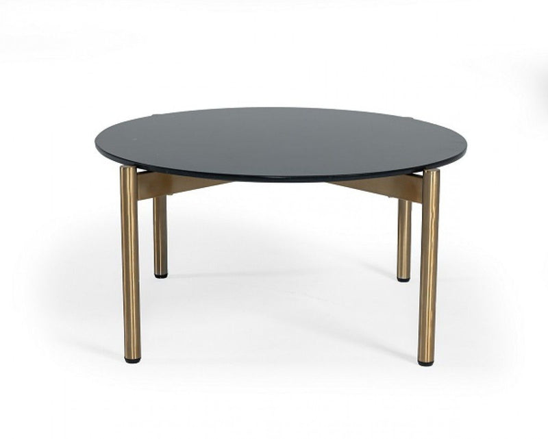 Marble Stone Round Coffee Table - Gold And Black