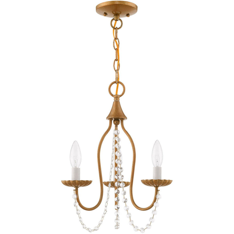 Three Light Dimmable Chandelier With Shades - Antiqued Gold