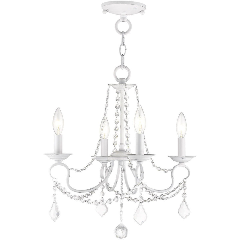 17" Four Light Dimmable Chandelier With Shades - Antiqued White