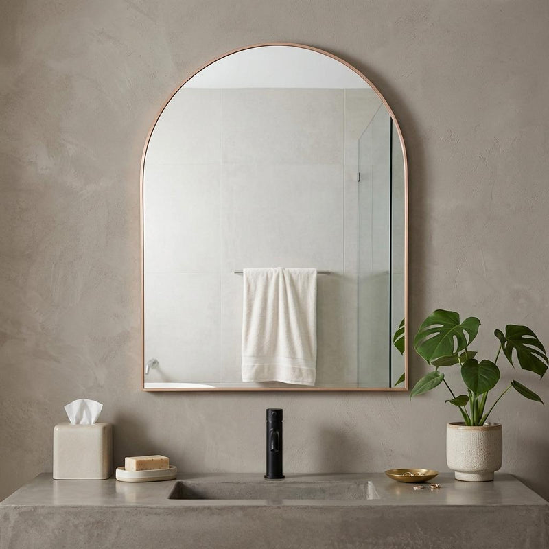 Aluminum Arch Framed Bathroom Vanity Mirror (756108) - Gold