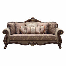 Load image into Gallery viewer, Polyester Blend Curved Floral Sofa And Toss Pillows With Brown Legs - Beige
