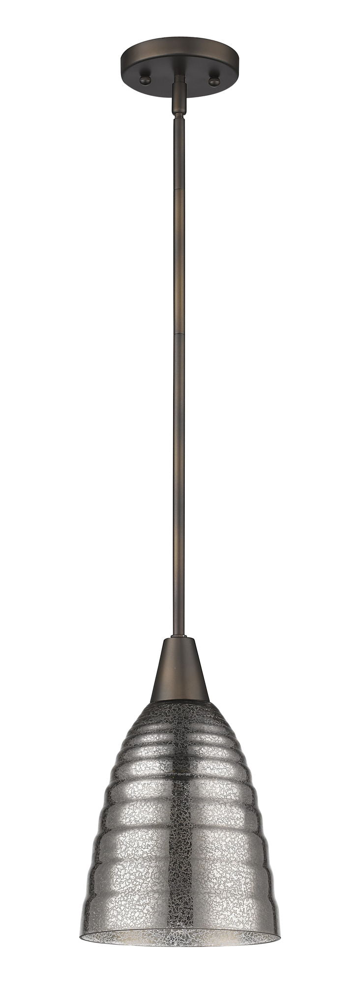 Hanging Light With Ribbed Pebbled Glass Shade - Bronze