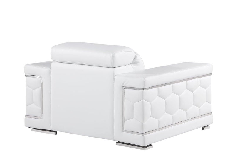 Genuine Leather Lounge Chair - White And Silver