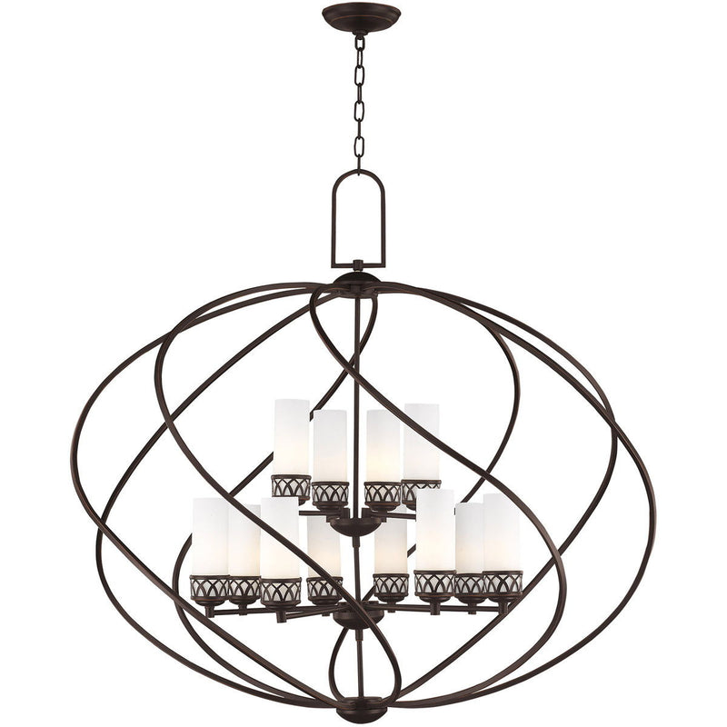 39" Twelve Light Dimmable Chandelier With Shades - Bronze