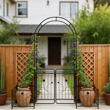 Load image into Gallery viewer, Metal Garden Arch With Gate Wide High Climbing Plants Support Rose Arch Outdoor - Black
