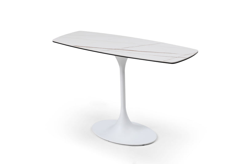 Ceramic Tile Steel Pedestal Console Table - White / Steel