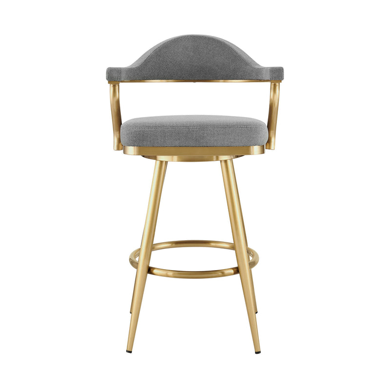 26" Fabric And Stainless Steel Counter Height Swivel Bar Chair - Gray / Gold