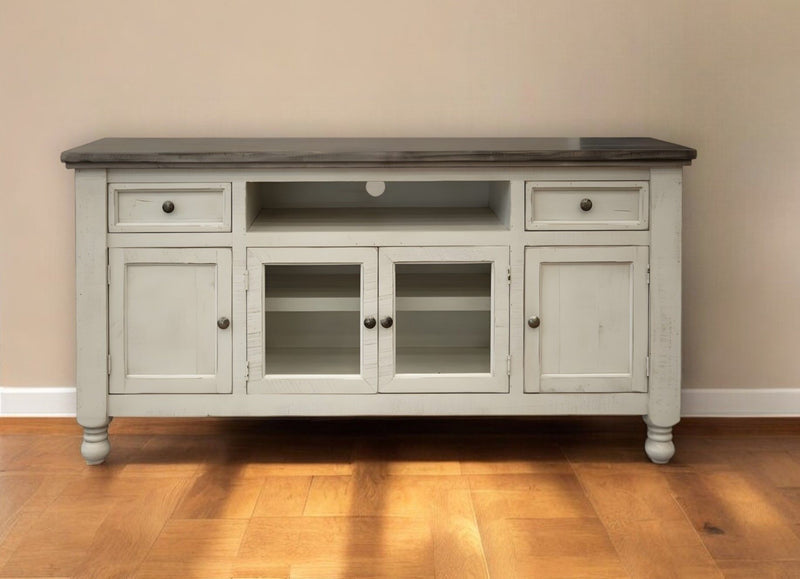 Open Shelving Distressed TV Stand - Ivory