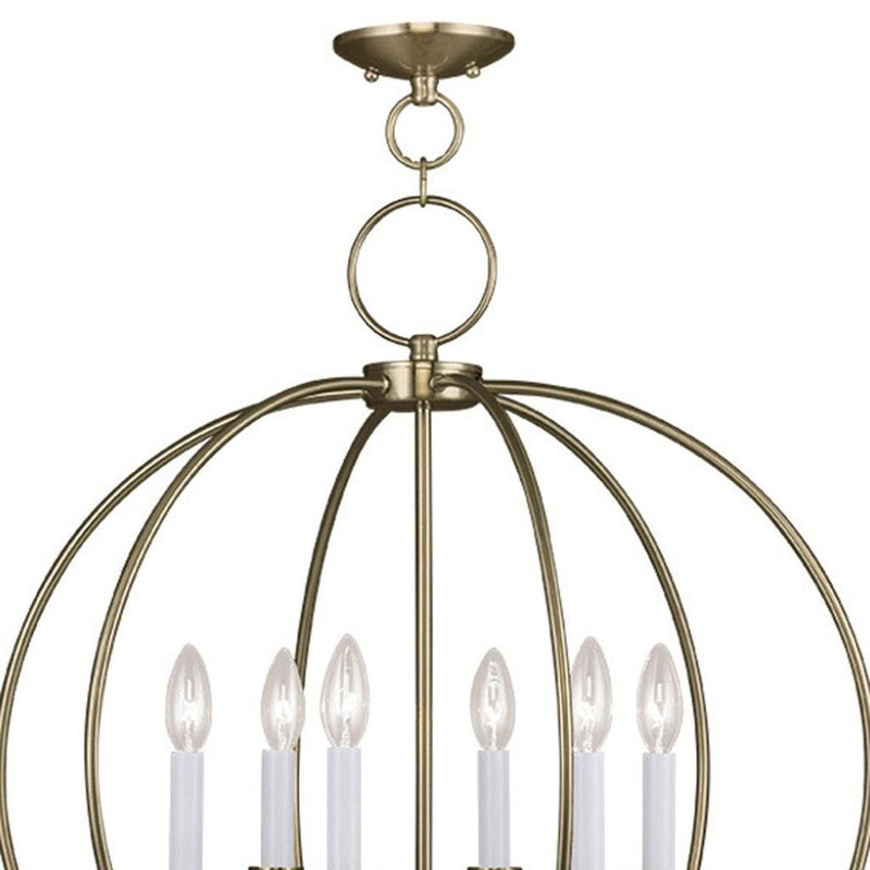 Six Light Metal Dimmable Chandelier With Shades - Brass