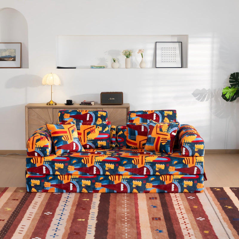 Convertible Sleeper Sofa Bed, Foldable Multi Functional Couch For Living Room - Navy / Red